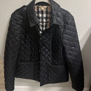 Burberry Quilted Coat - Size Large, Black